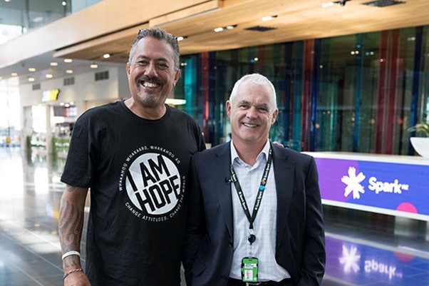 Photo of mental health campaigner Mike King with Simon Moutter from Spark