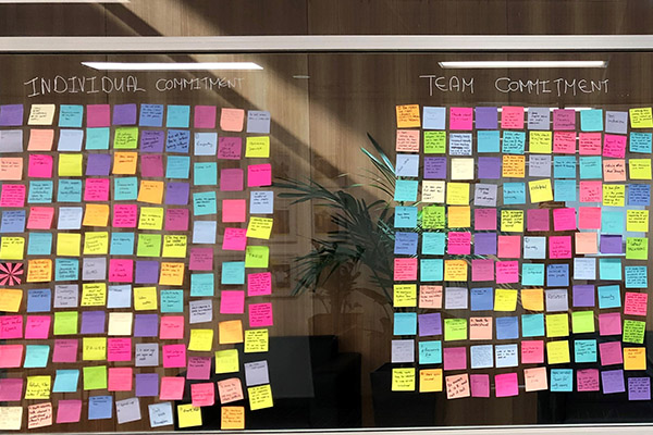 Photos of post it notes outlining diversity goals at Yellow NZ Ltd